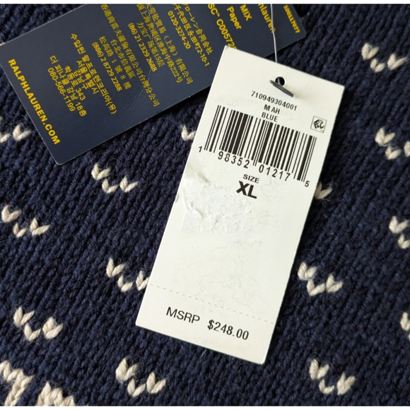 Polo Ralph Lauren Navy Blue Fair Isle Cotton Cashmere Blend Sweater New Size XL - Picture 5 of 9